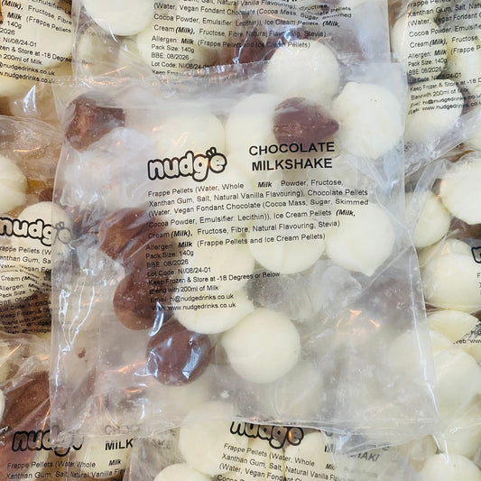 Nudge 140 gram chocolate milkshake sachet with frappe and ice cream pellets