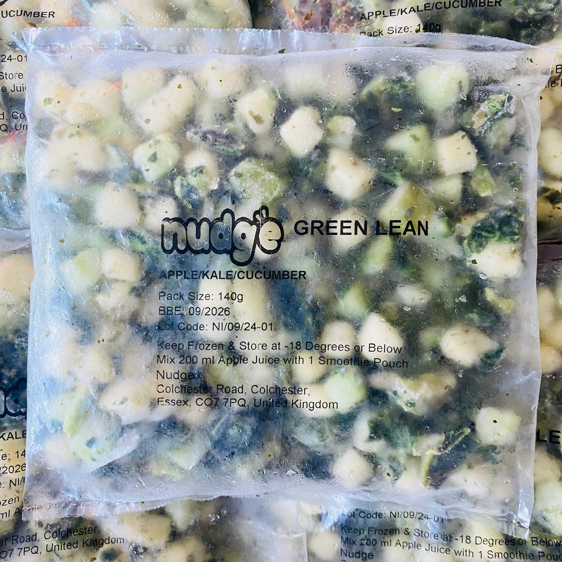 Nudge green lean frozen smoothie 140 gram sachet of apple, kale and cucumber