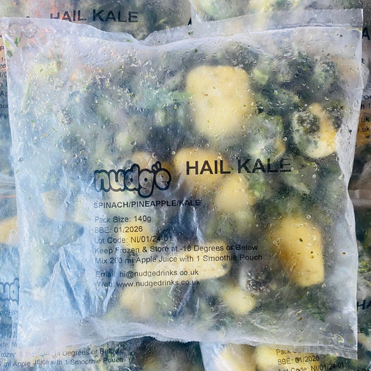 Nudge hail kale frozen smoothie 140 gram sachet of spinach, pineapple and kale