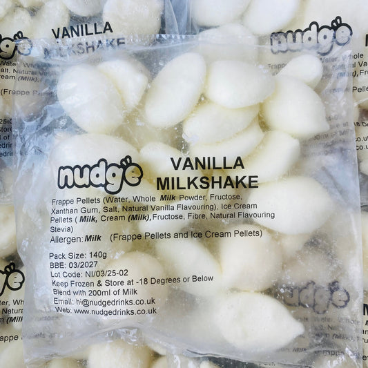 Nudge 140 gram vanilla milkshake sachet with frappe and ice cream pellets